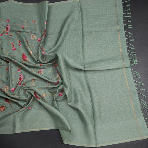 KSRTSR42257-5-Raw-Silk-Pista-Green-Thread-Work-Saree-With-Birds-Design-crush