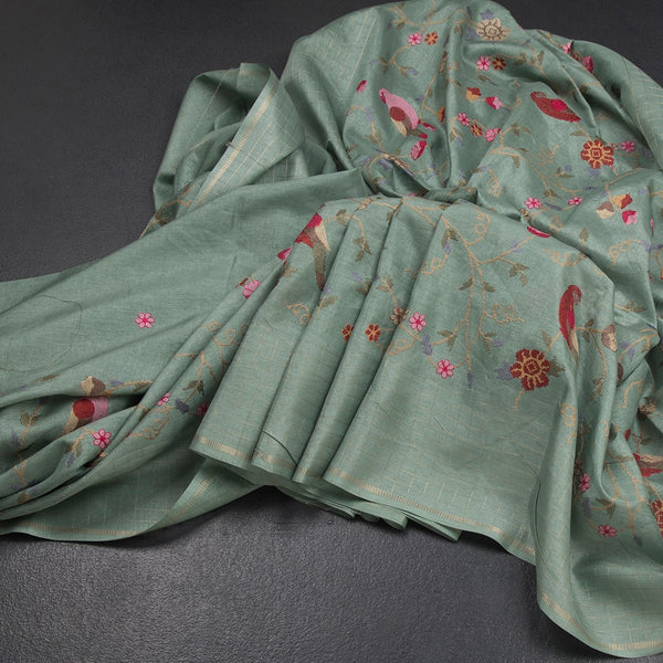 KSRTSR42257-Raw-Silk-Pista-Green-Thread-Work-Saree-With-Birds-Design-main