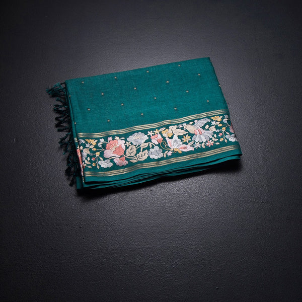 KSRTSR42261-1-Raw-Silk-Peacock-Green-Saree-With-Zari-Buttas-And-Thread-Border-fold