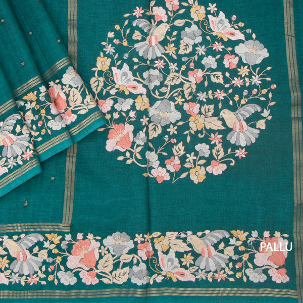 KSRTSR42261-3-Raw-Silk-Peacock-Green-Saree-With-Zari-Buttas-And-Thread-Border-pallu