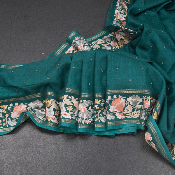 KSRTSR42261-Raw-Silk-Peacock-Green-Saree-With-Zari-Buttas-And-Thread-Border-main