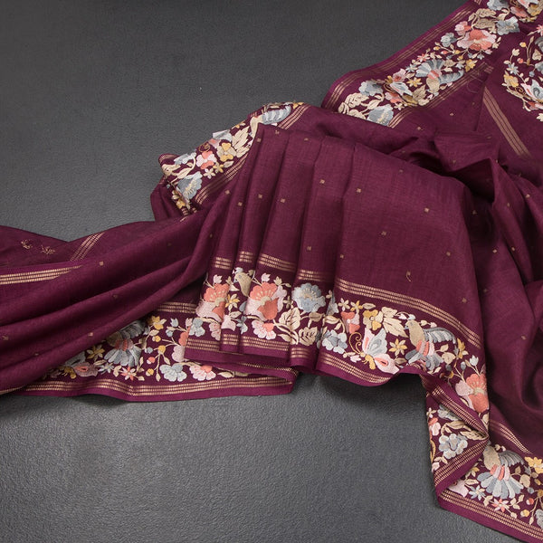 KSRTSR42262-Raw-Silk-Wine-Colour-Saree-With-Zari-Buttas-And-Thread-Border-main