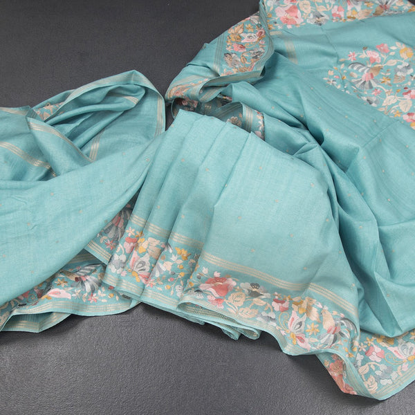 KSRTSR42264-Raw-Silk-Light-Blue-Saree-With-Zari-Buttas-And-Thread-Border-main