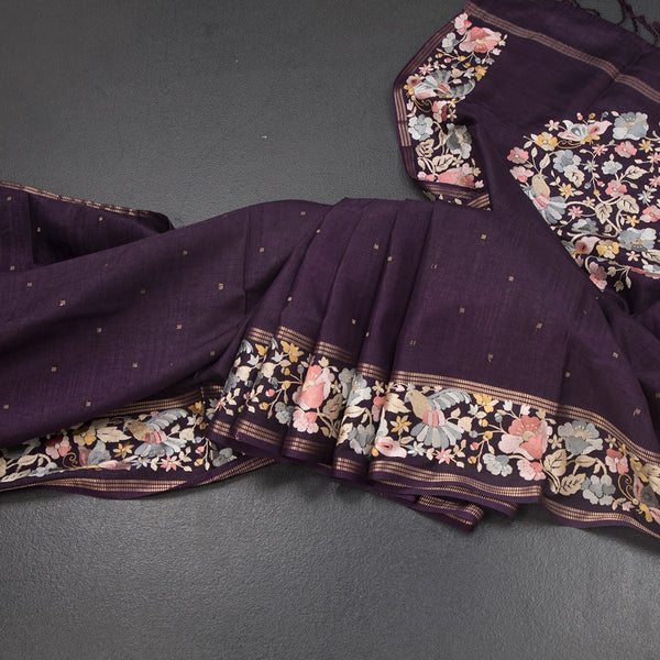 KSRTSR42265-Raw-Silk-Dark-Purple-Saree-With-Zari-Buttas-And-Thread-Border-main