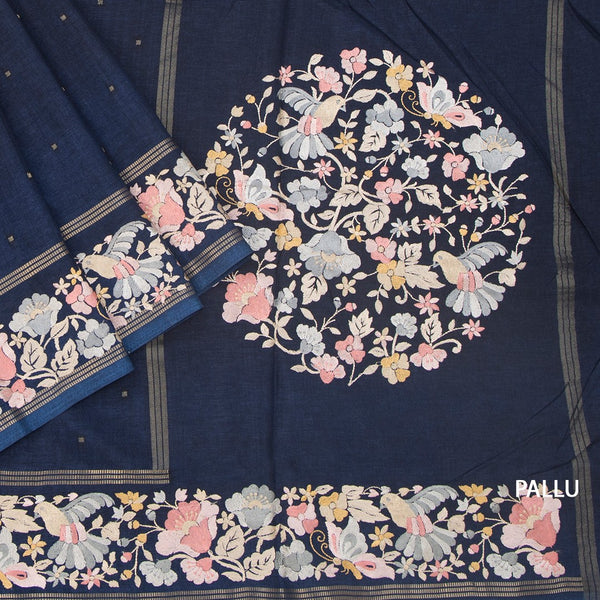 KSRTSR42267-3-Raw-Silk-Navy-Blue-Saree-With-Zari-Buttas-And-Thread-Border-pallu