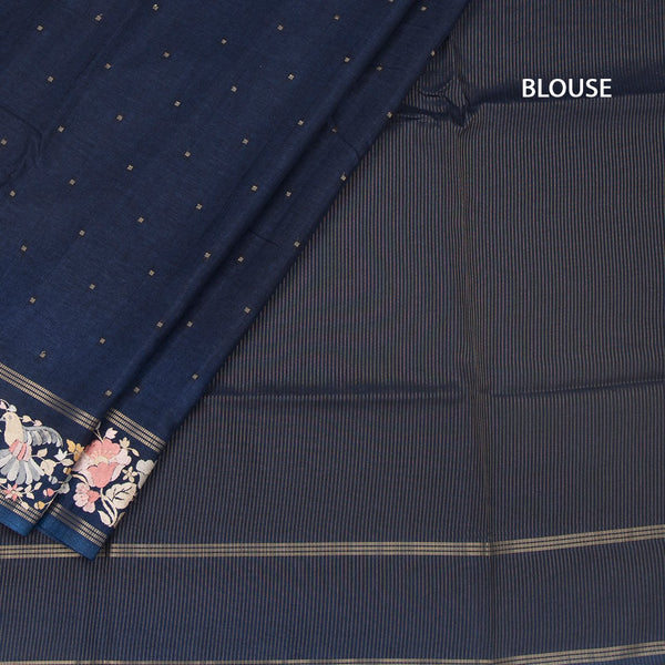KSRTSR42267-4-Raw-Silk-Navy-Blue-Saree-With-Zari-Buttas-And-Thread-Border-blouse