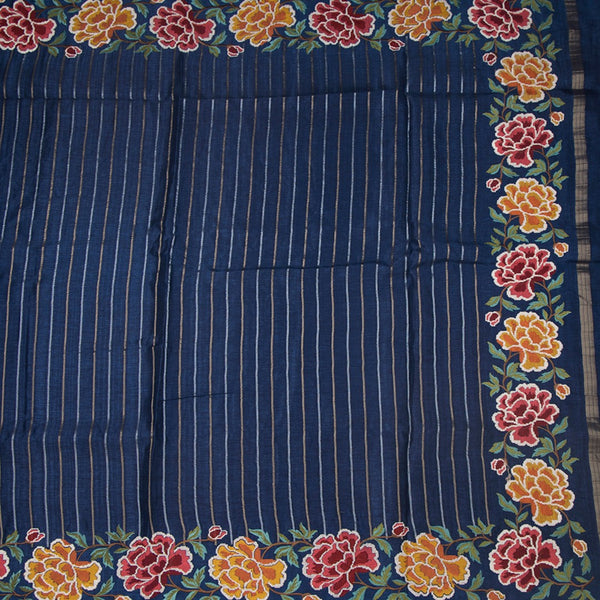KSRTSR42274-2-Raw-Silk-Dark-Blue-Zari-Stripes-Saree-And-Floral-Thread-Border-full-veiw