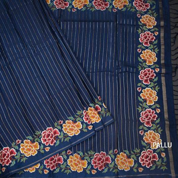 KSRTSR42274-3-Raw-Silk-Dark-Blue-Zari-Stripes-Saree-And-Floral-Thread-Border-pallu