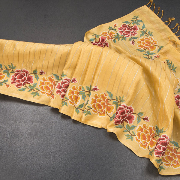KSRTSR42278-Raw-Silk-Light-Yellow-Zari-Stripes-Saree-And-Floral-Thread-Border-main