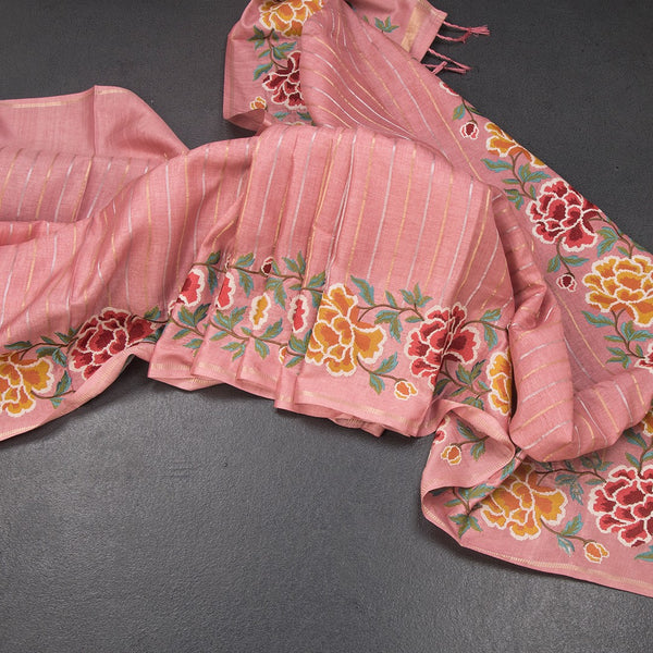 KSRTSR42279-Raw-Silk-Rose-Pink-Zari-Stripes-Saree-And-Floral-Thread-Border-main