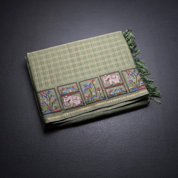 KSRTSR42298-1-Raw-Silk-Pista-Green-Zari-Checked-Saree-And-Thread-Border-02-fold