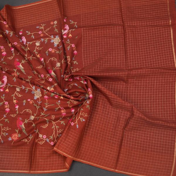 KSRTSR42303-4-Raw-Silk-Rust-Brown-Thread-Work-Saree-With-Birds-Design-crush