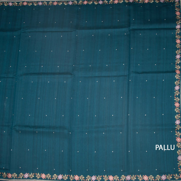KSRTSR42330-2-Raw-Silk-Peacock-Blue-Saree-With-Zari-buttas-And-Thread-Border-pallu