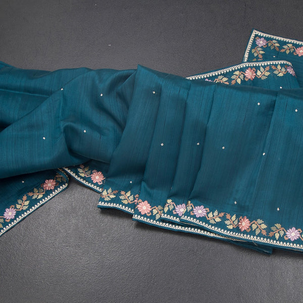 KSRTSR42330-Raw-Silk-Peacock-Blue-Saree-With-Zari-buttas-And-Thread-Border-main