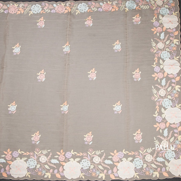 KSRTSR42368-2-Organza-Sandal-Floral-Thread-Work-Saree-pallu