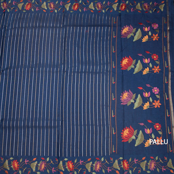 KSRTSR42381-2-Raw-Silk-Dark-Blue-Zari-Stripes-Saree-And-Thread-Border-02-pallu