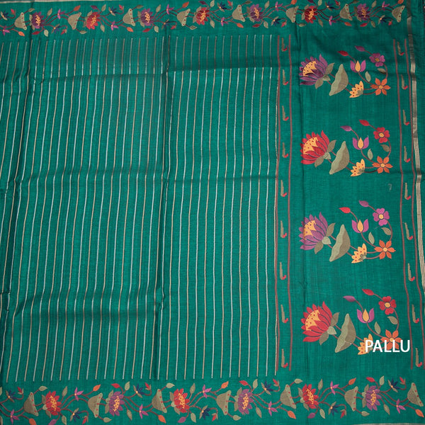 KSRTSR42383-2-Raw-Silk-Peacock-Green-Zari-Stripes-Saree-And-Thread-Border-pallu