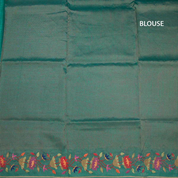 KSRTSR42383-3-Raw-Silk-Peacock-Green-Zari-Stripes-Saree-And-Thread-Border-blouse
