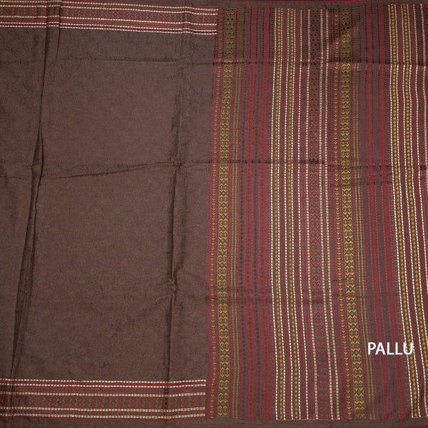 KSRTSR42389-2-Raw-Silk-Dark-Brown-Thread-Work-Saree-pallu