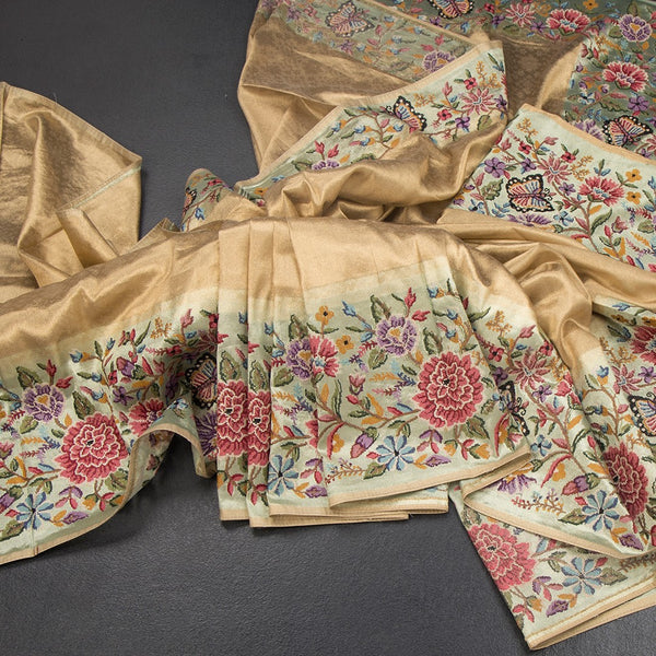 KSRTSR42391-Tissue-Gold-Saree-With-Floral-Thread-Border-main