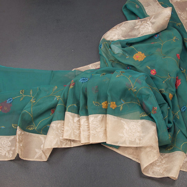 KSRTSR42454-Organza-Jade-Green-Floral-Thread-Work-Saree-main
