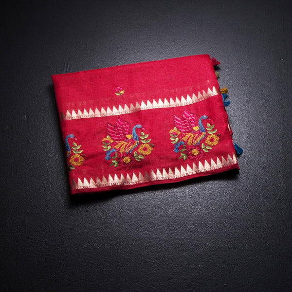 KSRTSR42459-1-Raw-Silk-Reddish-Pink-Thread-Work-Saree-fold
