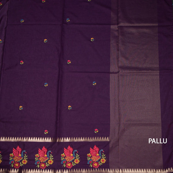 KSRTSR42460-2-Raw-Silk-Dark-Purple-Thread-Work-Saree-pallu