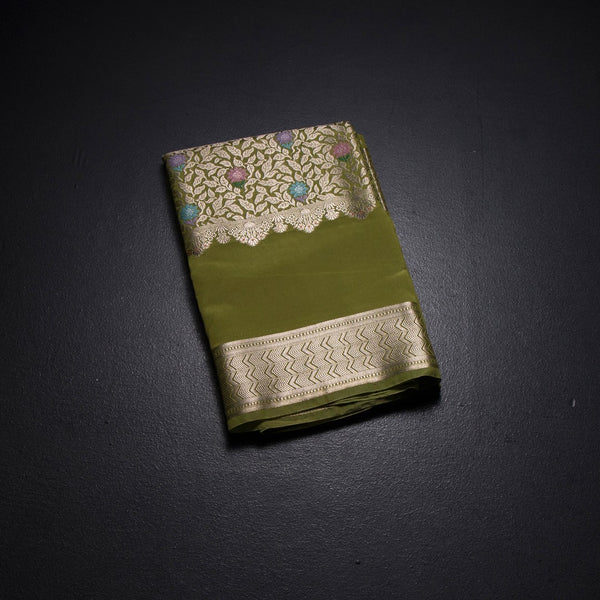 KSRTSR42489-1-Linen-Olive-Green-Saree-With-Zari-Buttas-And-Zari-Border-fold