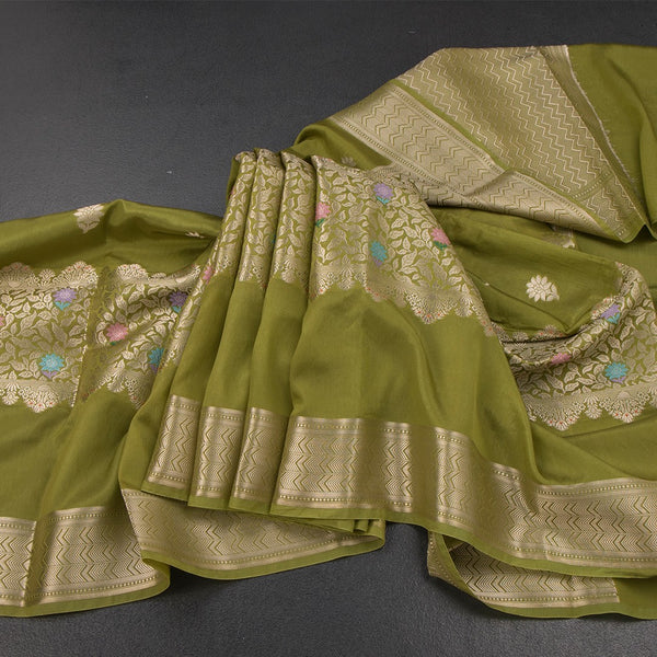 KSRTSR42489-Linen-Olive-Green-Saree-With-Zari-Buttas-And-Zari-Border-main