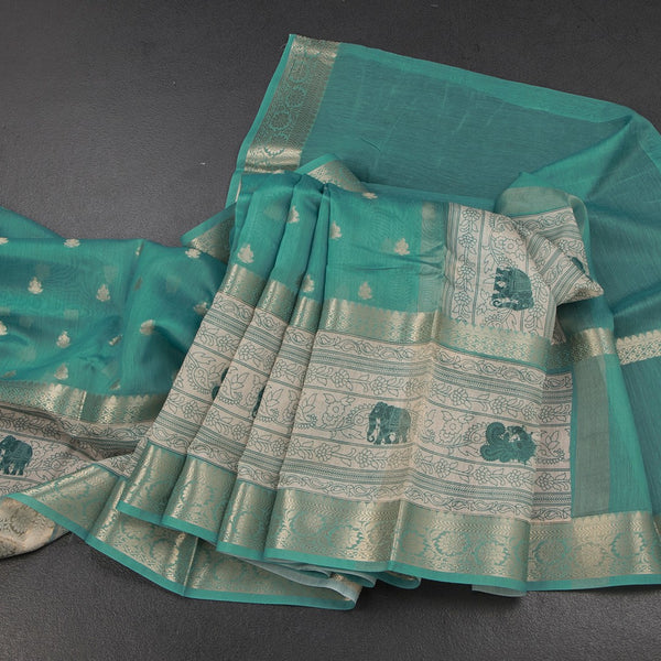 KSRTSR42492-Linen-Jade-Green-Saree-With-Zari-Buttas-And-Zari-Border-main