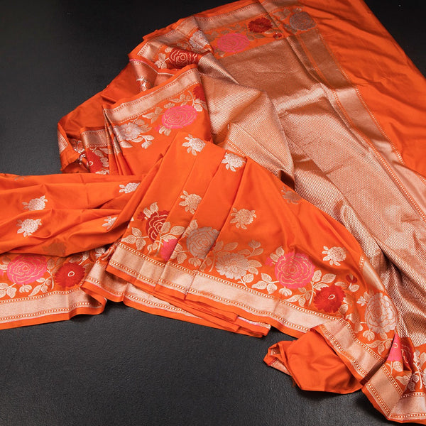 KSRTSR42502-Banaras-Dark-Orange-Floral-Zari-Worked-Saree-main