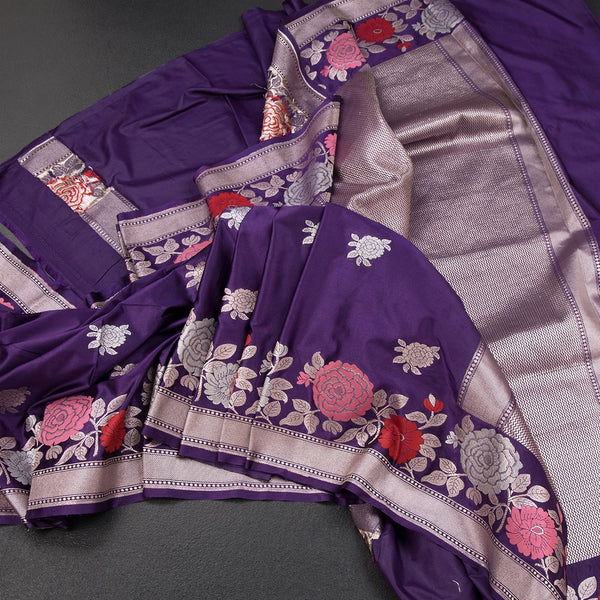 KSRTSR42505-Banaras-Dark-Purple-Floral-Zari-Worked-Saree-main