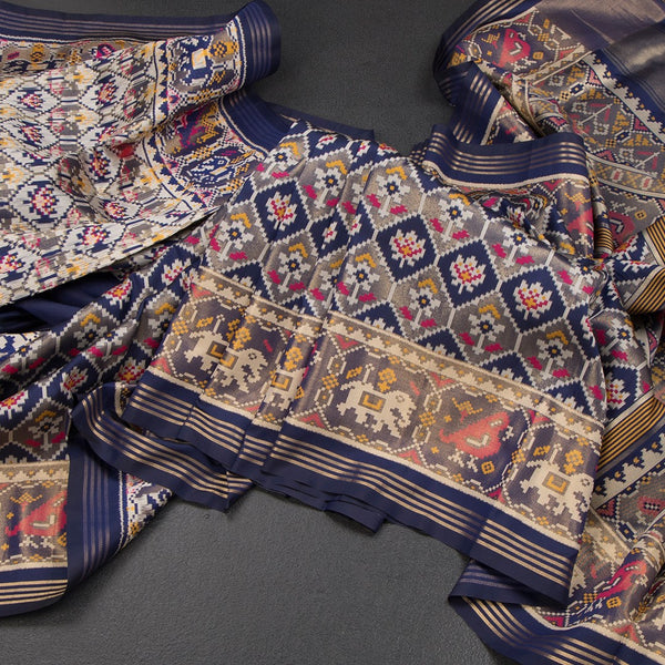 KSRTSR42528-Banaras-Navy-Blue-Ikkat-Pattern-Saree-main