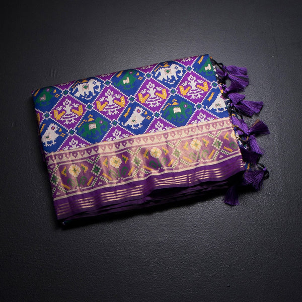 KSRTSR42530-1-Banaras-Multi-Colour-Ikkat-Pattern-Saree-fold