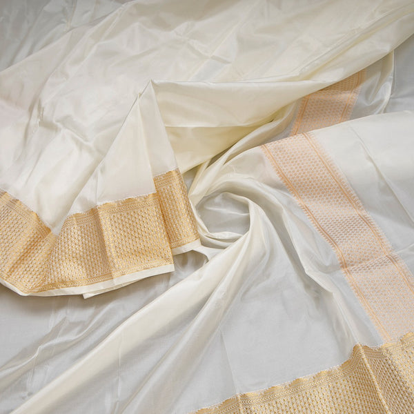 Cream Semi Silk 8 Mozham Dhoti With Matching Shirt Material 08