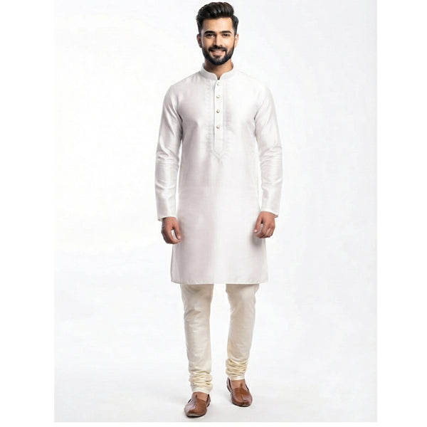 Semi Silk White Plain 3/4 Kurta