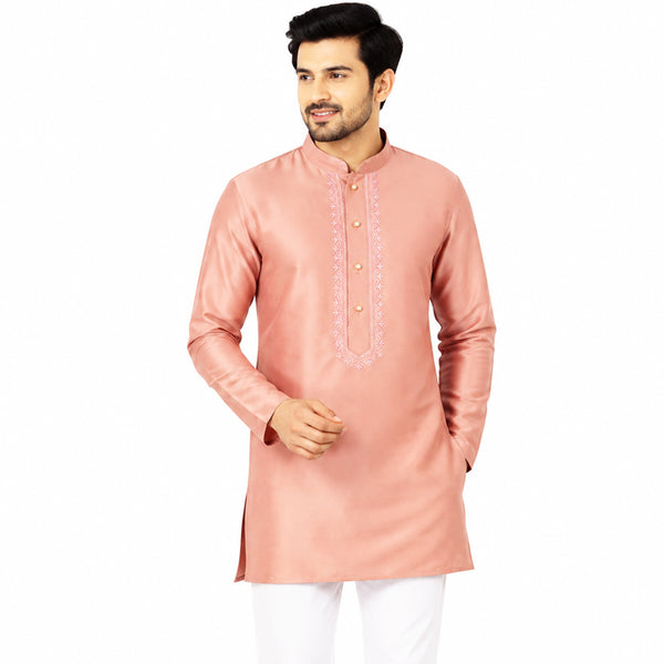 Semi Silk Peach Plain 3/4 Kurta