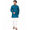 Semi Silk Peacock Blue Plain 3/4 Kurta
