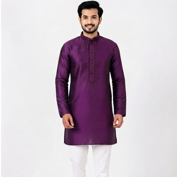 Semi Silk Purple Plain 3/4 Kurta