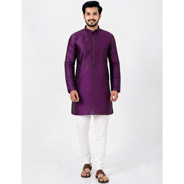 Semi Silk Purple Plain 3/4 Kurta