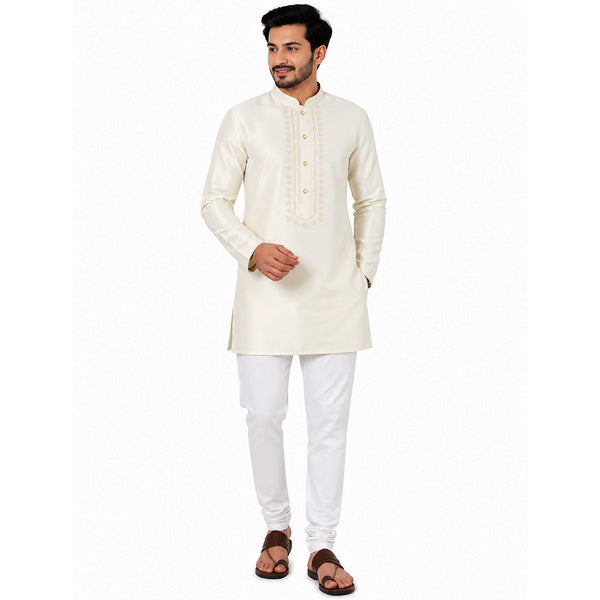 Semi Silk Cream Plain 3/4 Kurta