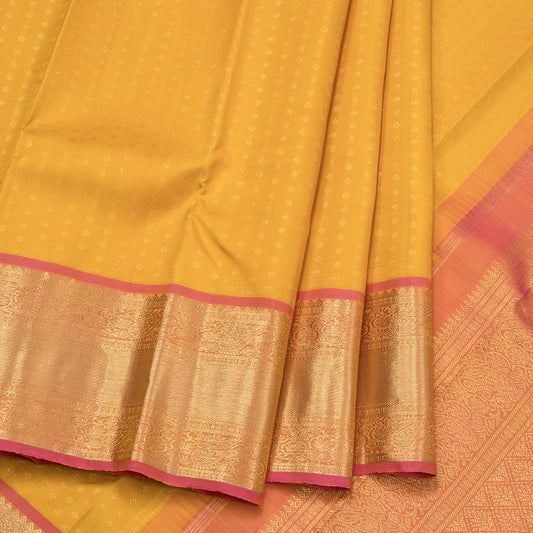 Mango Yellow Handloom Silk Saree With Small Buttas On The Body