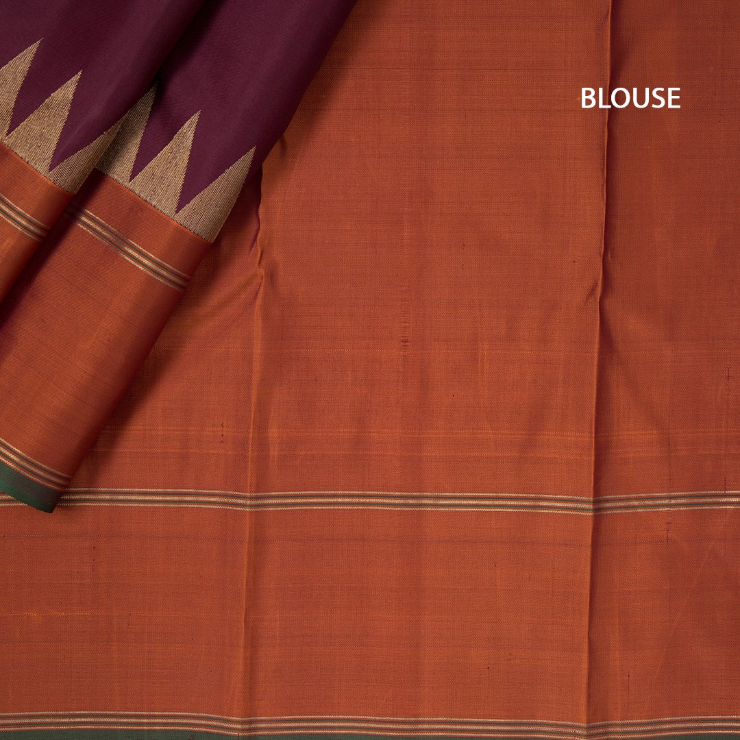 Maroon Plain Handloom Silk Saree With Temple Motif And The Orange Border