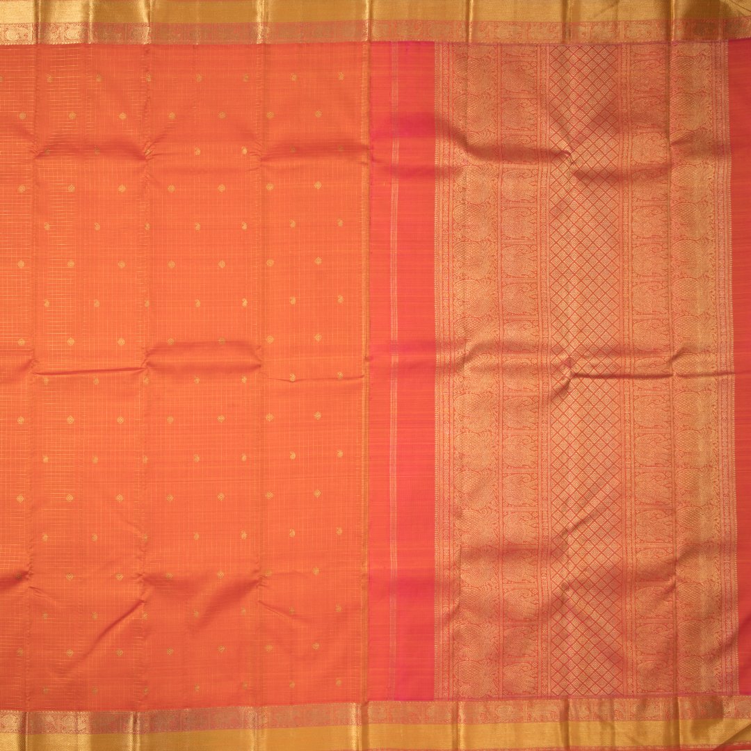 Orange Micro Checked Handloom Silk Saree