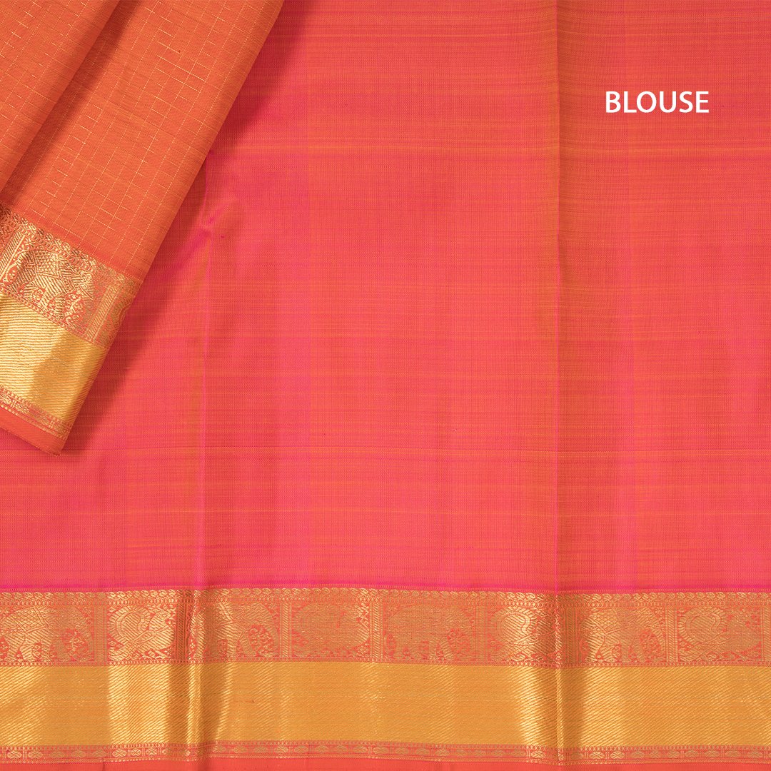 Orange Micro Checked Handloom Silk Saree