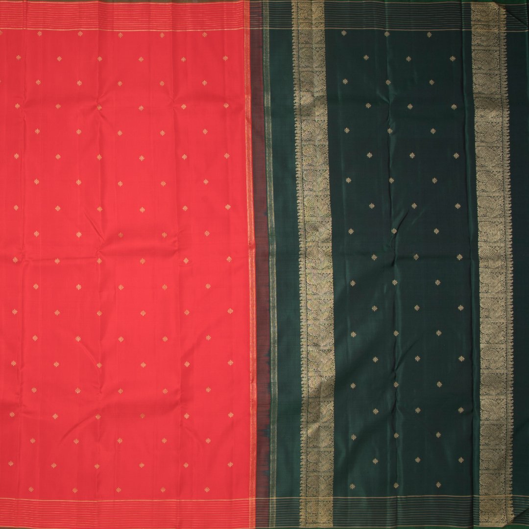 Red Handloom Silk Saree With Small Buttas On The Body