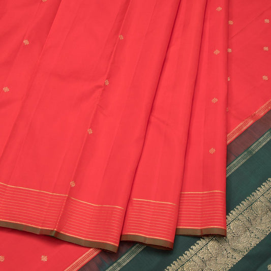Red Handloom Silk Saree With Small Buttas On The Body