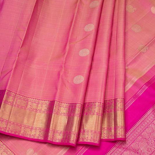 Shot Colour Handloom Silk Saree With Peacock And Chakra Buttas On The Body