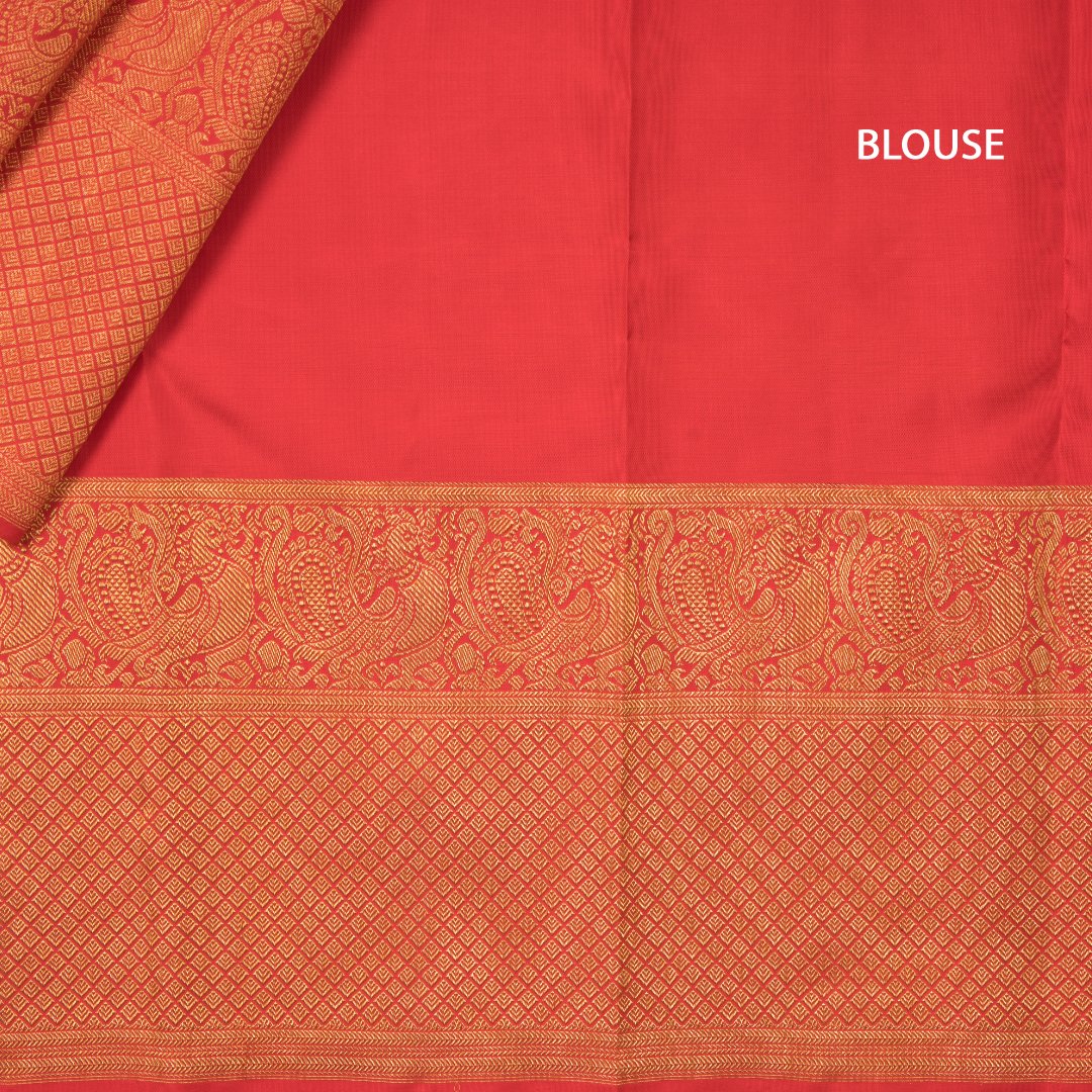 Bright Red Handloom Silk Saree With Chakra Buttas On The Body