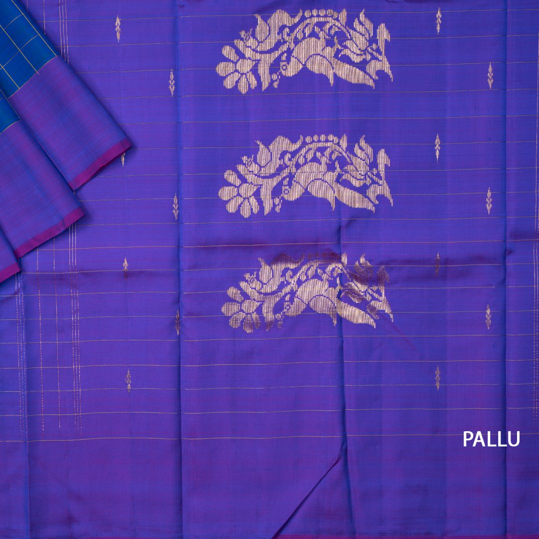 Royal Blue Checked Handloom Silk Saree